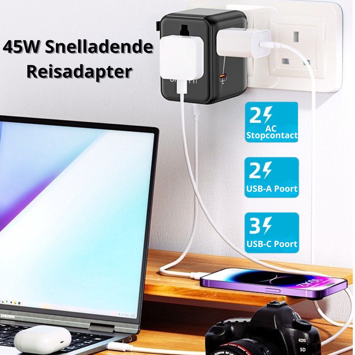 Orretti® Universele Wereldstekker - 45W