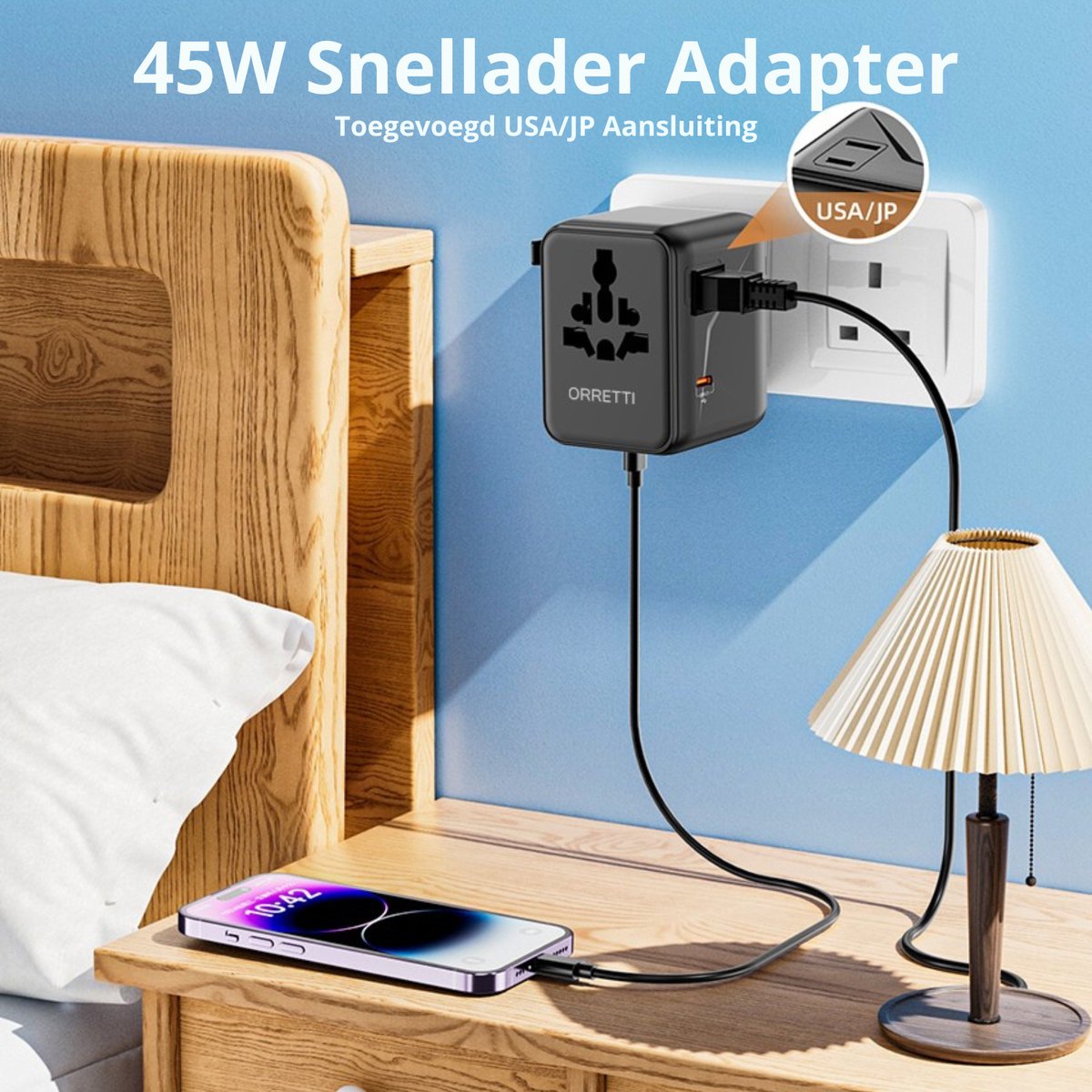 Orretti® Universele Wereldstekker - 45W