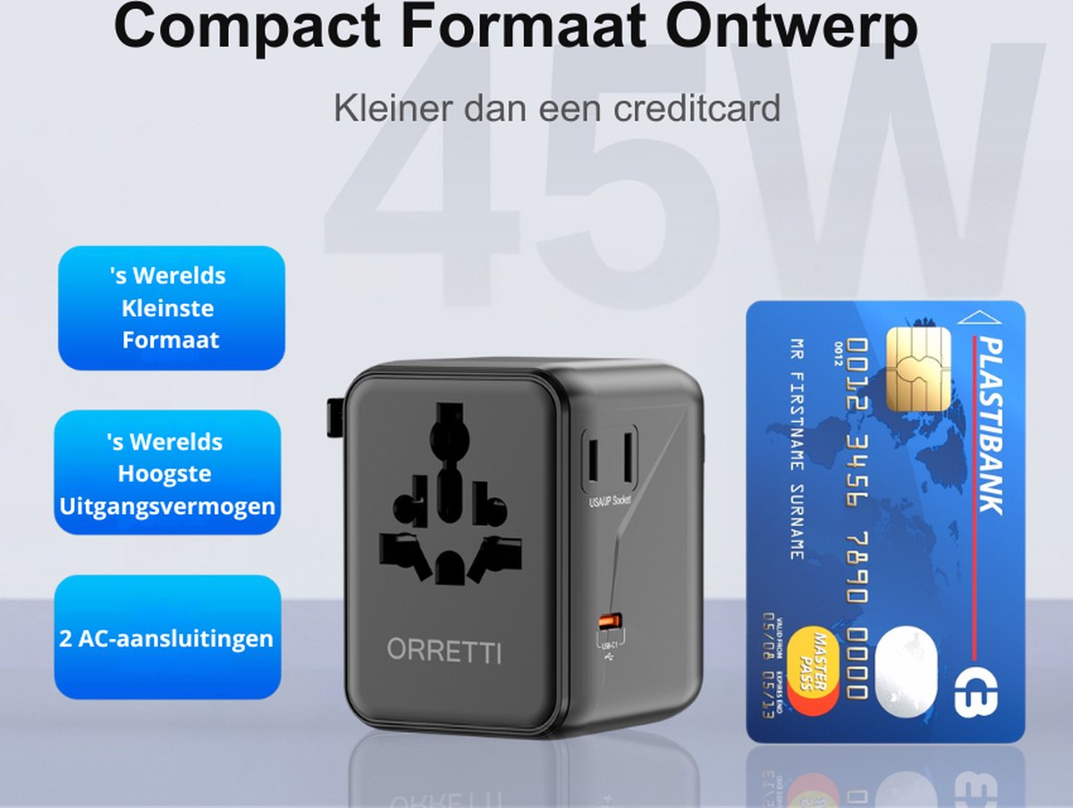Orretti® Universele Wereldstekker - 45W