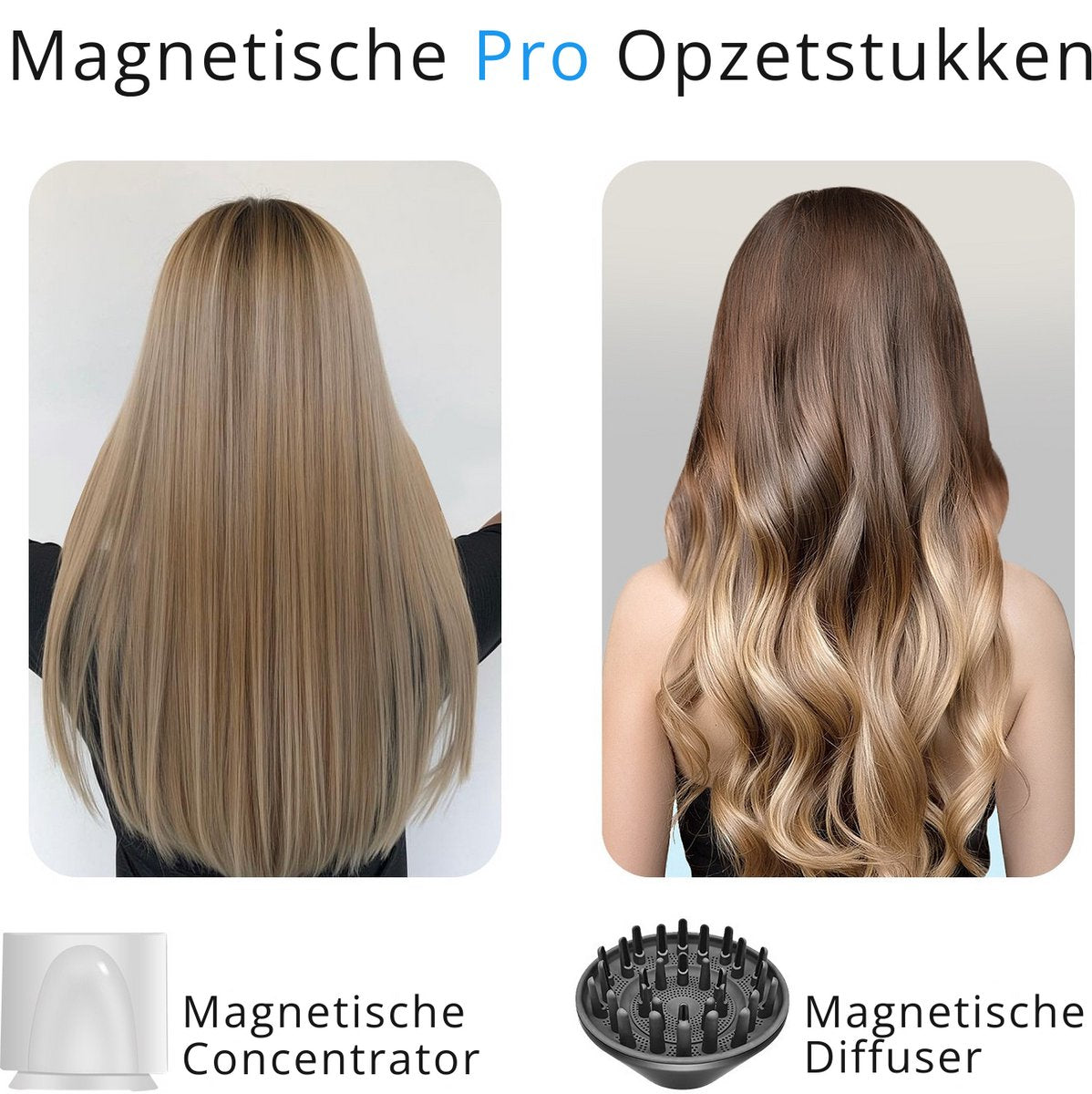 Ionische Fohn met Diffuser - 1600W - 2 Magnetische Opzetstukken
