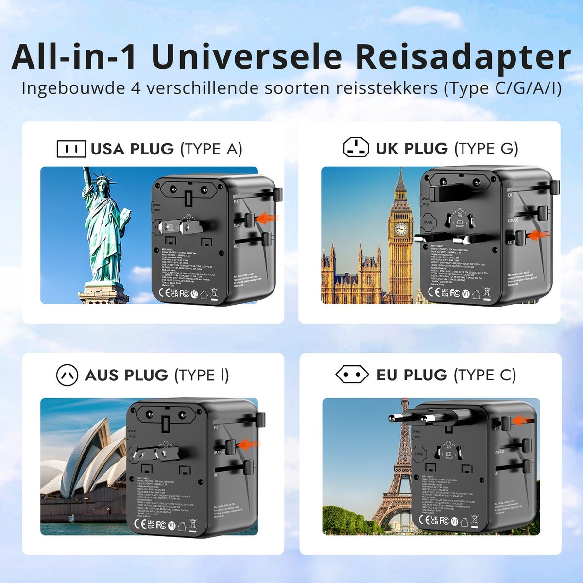 Orretti® Universele Wereldstekker - 45W