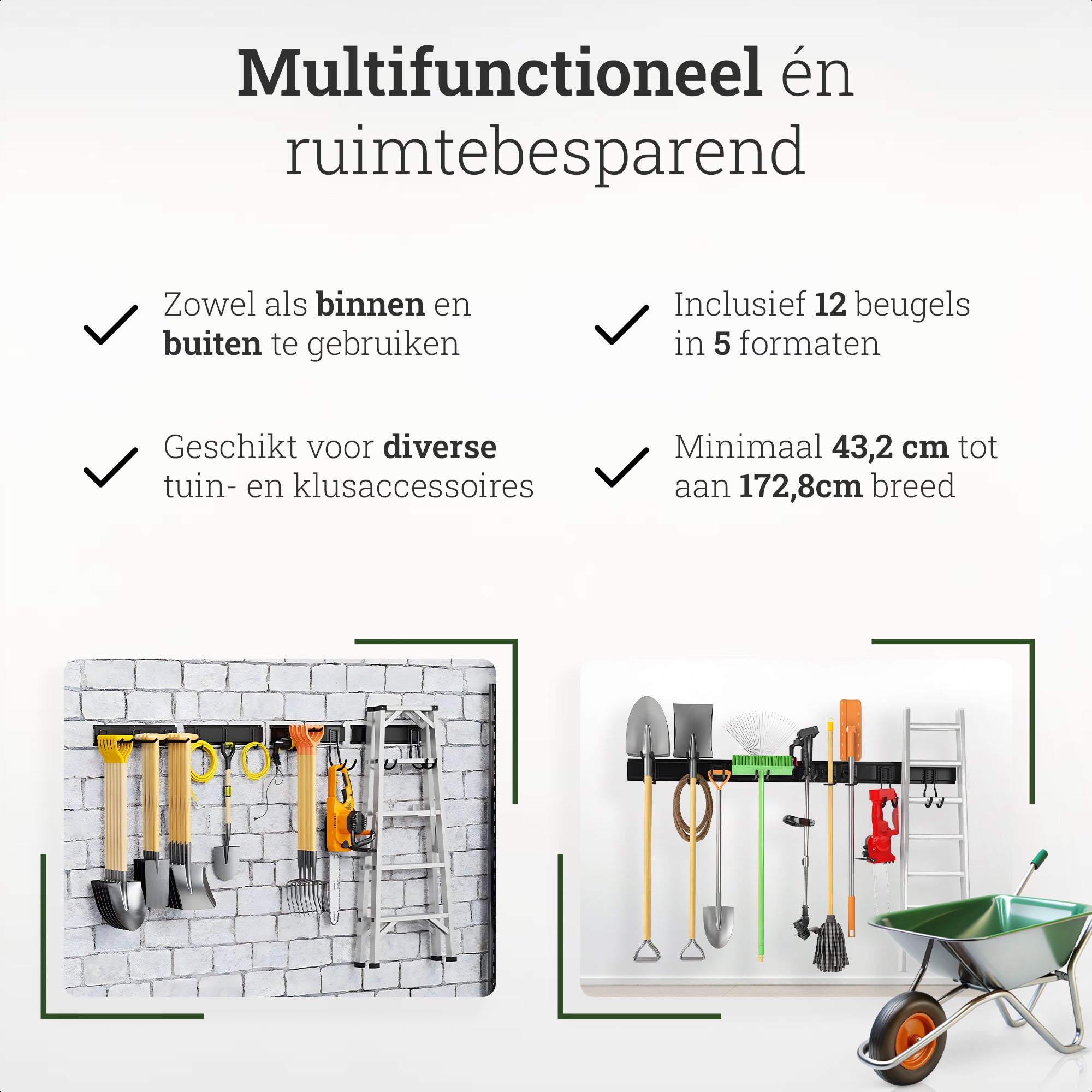 Yardn Premium Gereedschapshouder 170cm - Duurzaam Tuingereedschap Ophangsysteem | Multifunctionele Bezemhouder