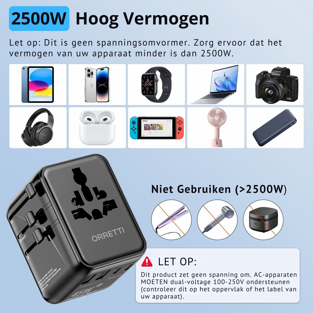 Orretti® Universele Wereldstekker - 45W