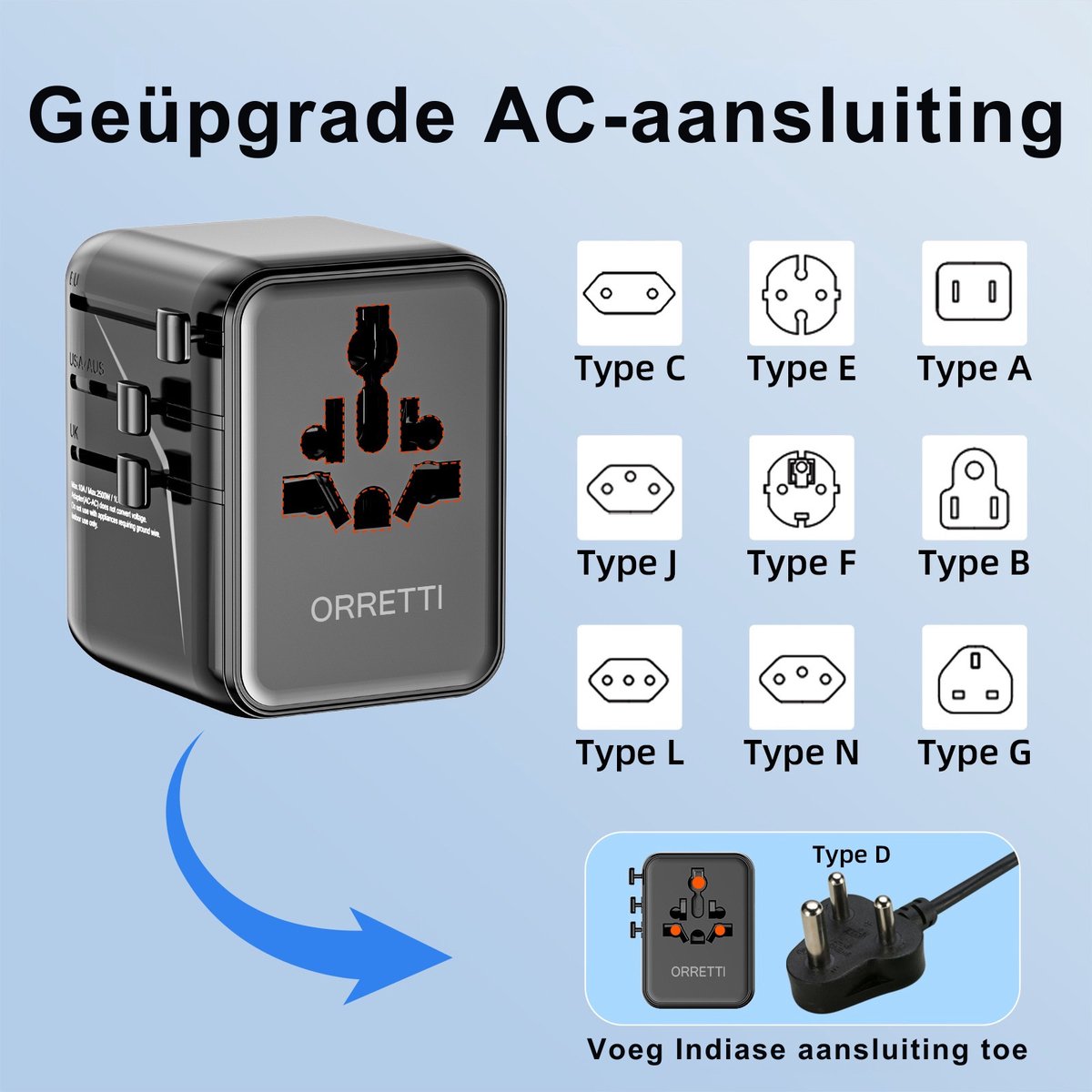Orretti® Universele Wereldstekker - 45W