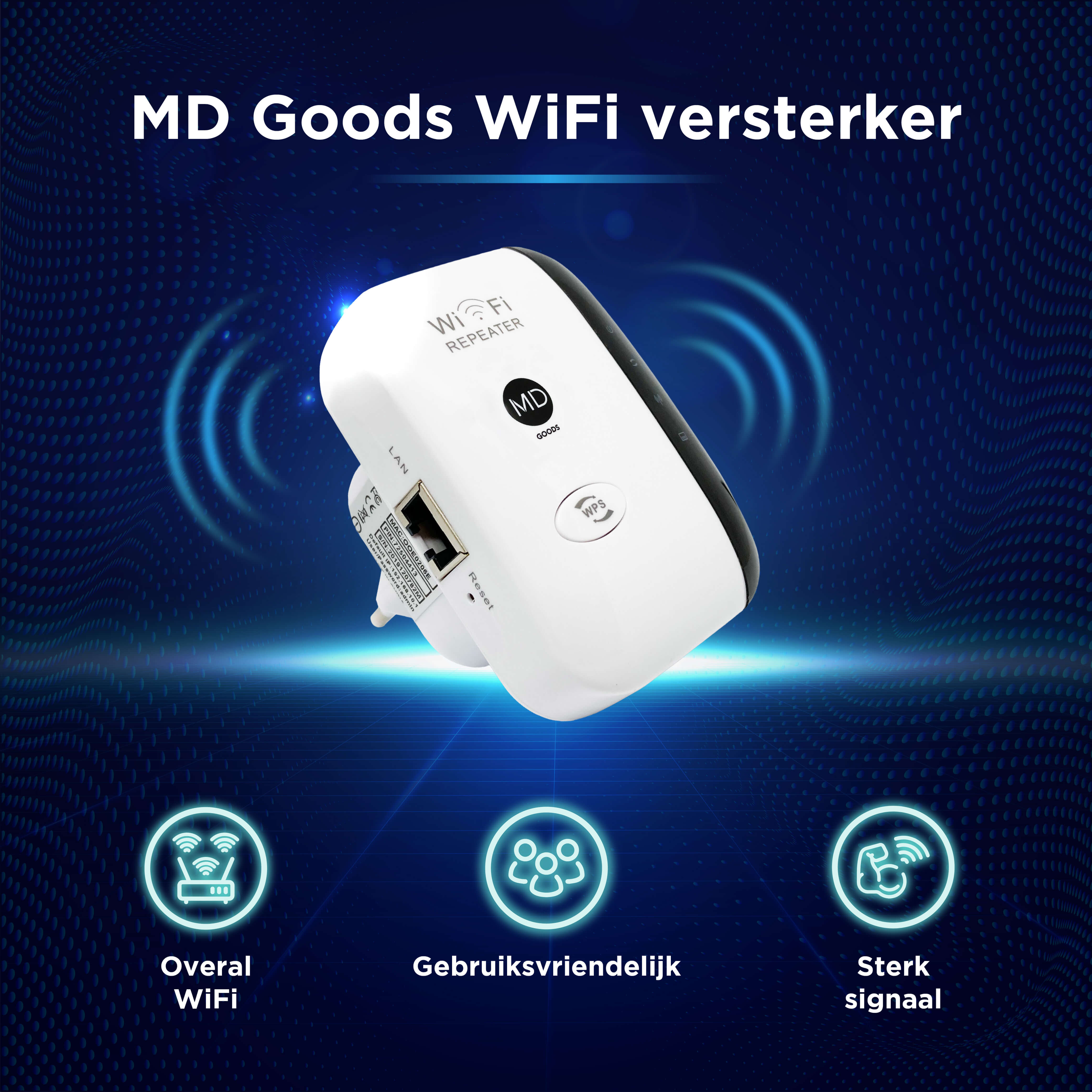 MD-goods ® WiFi Versterker - Wit