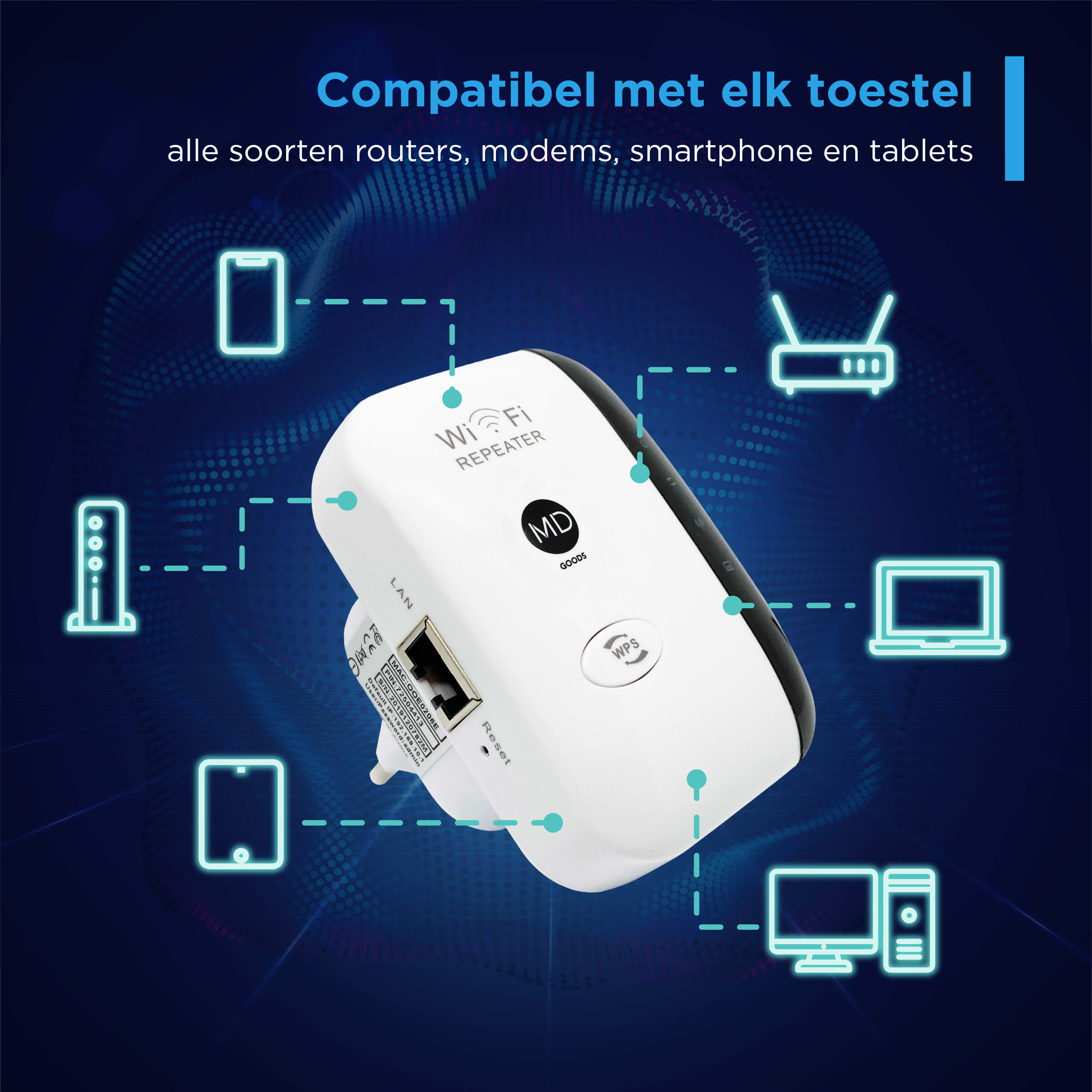 MD-goods ® WiFi Versterker - Wit