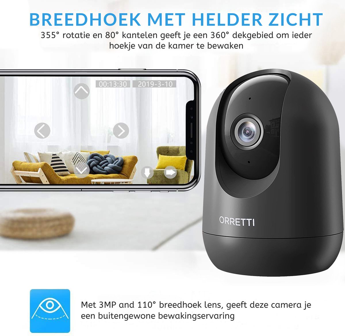 Orretti® X21 - Beveiligingscamera binnen - 3MP 2K Ultra HD