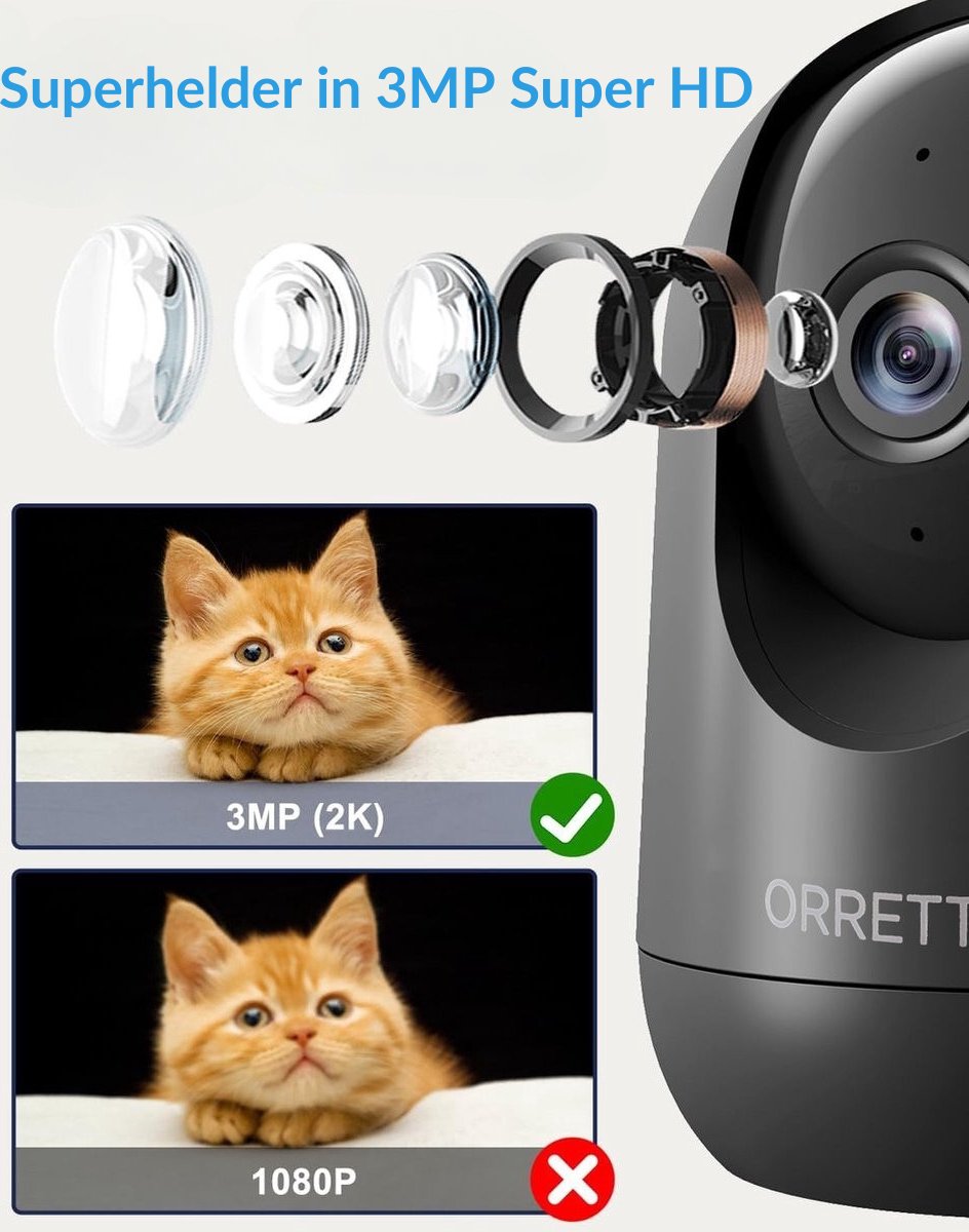 Orretti® X21 - Beveiligingscamera binnen - 3MP 2K Ultra HD