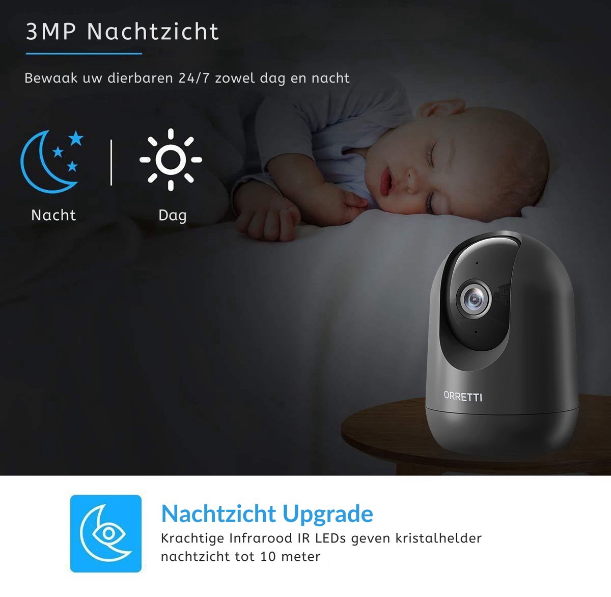 Orretti® X21 - Beveiligingscamera binnen - 3MP 2K Ultra HD